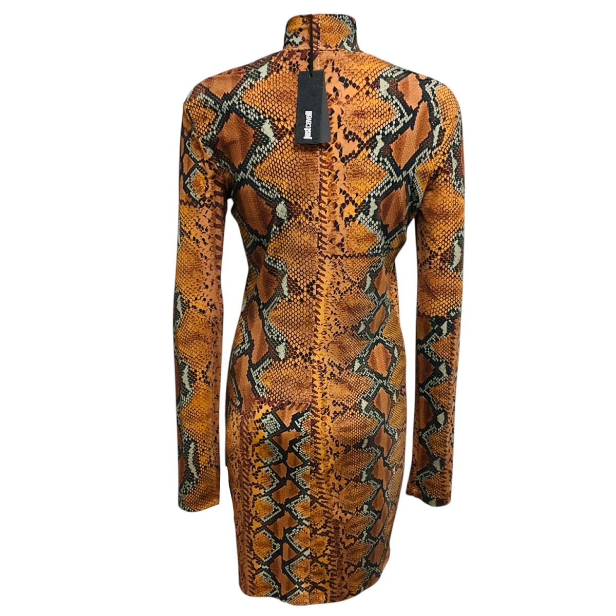 Just Cavalli Brown Multi Reptile Snakeskin Animal Print Fitted Stretch Jersey Mini Dress