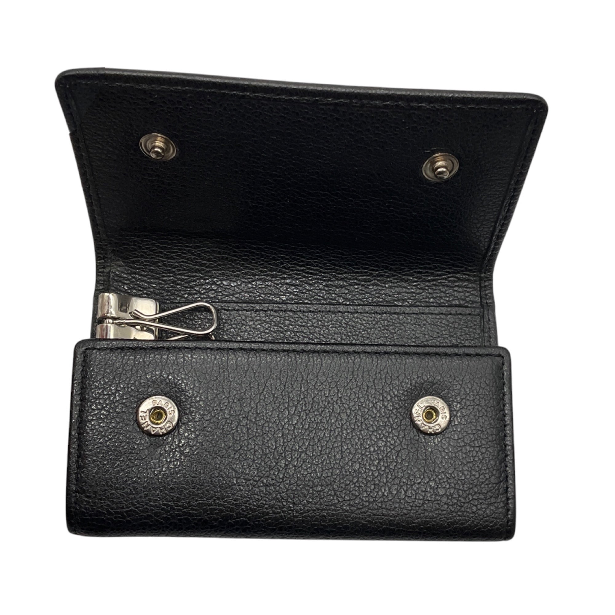 Chanel 2010 Black / Silver CC Logo Camellia Embossed Leather 6 Key Holder Wallet