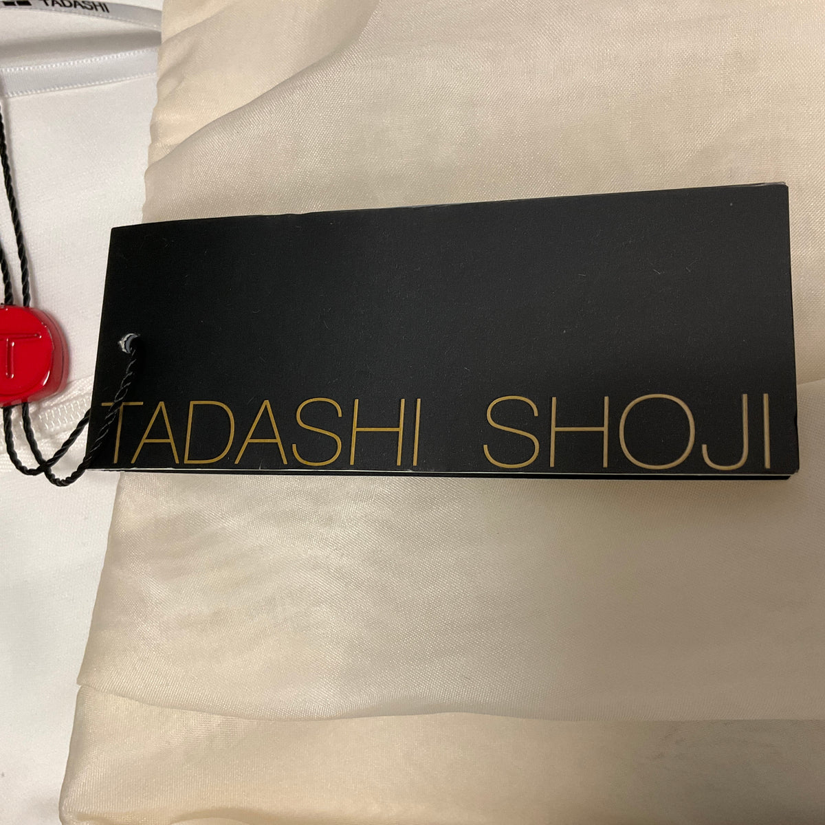 Tadashi Shoji Ivory / Black Ruffled Two-Tone Colorblock Silk Midi Cocktail Dress