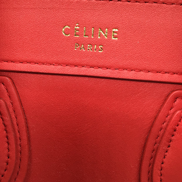 Celine Red Nano Luggage Smooth Calfskin Leather Mini Double Top Handle Bag