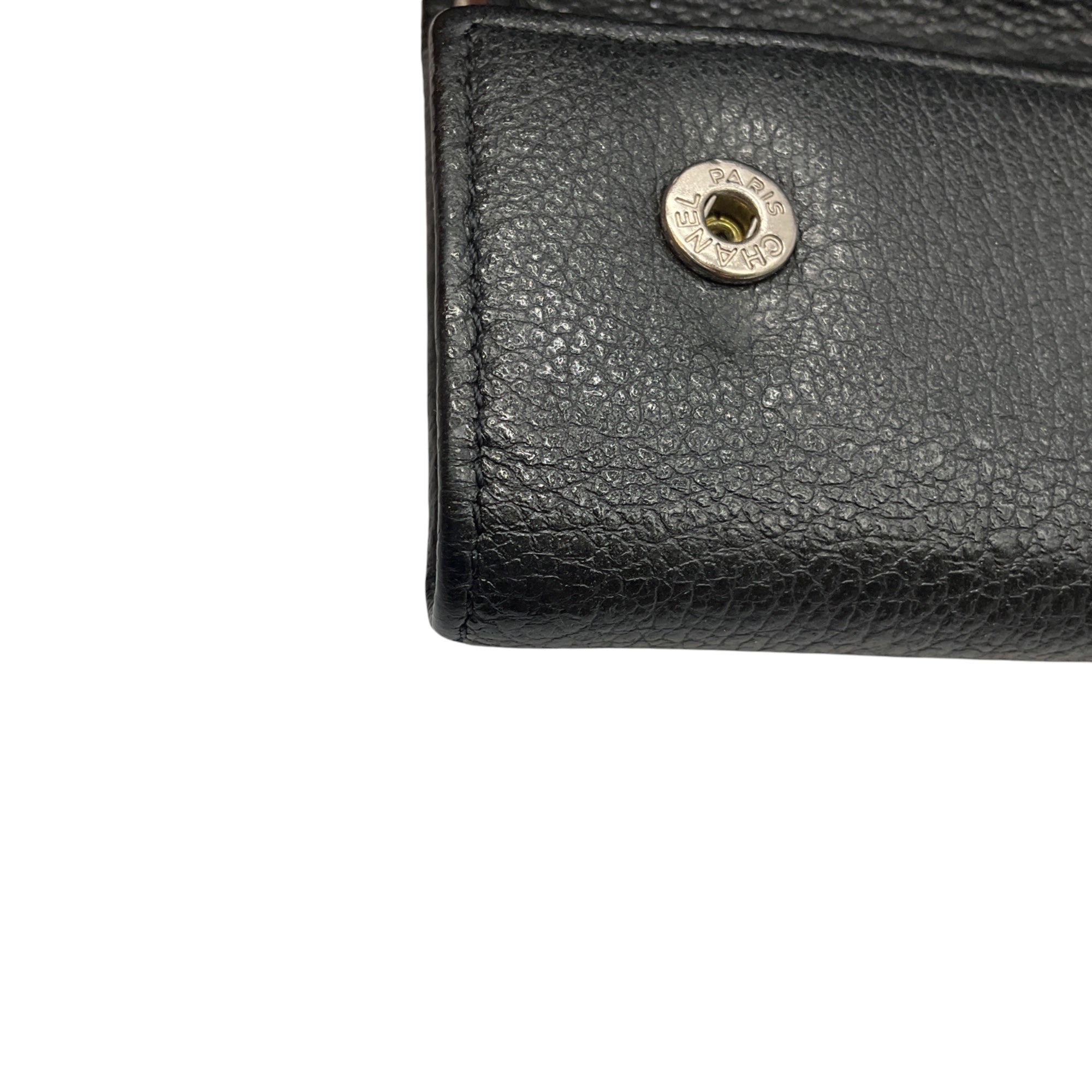 Chanel 2010 Black / Silver CC Logo Camellia Embossed Leather 6 Key Holder Wallet