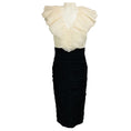 Load image into Gallery viewer, Tadashi Shoji Ivory / Black Ruffled Two-Tone Colorblock Silk Midi Cocktail Dress
