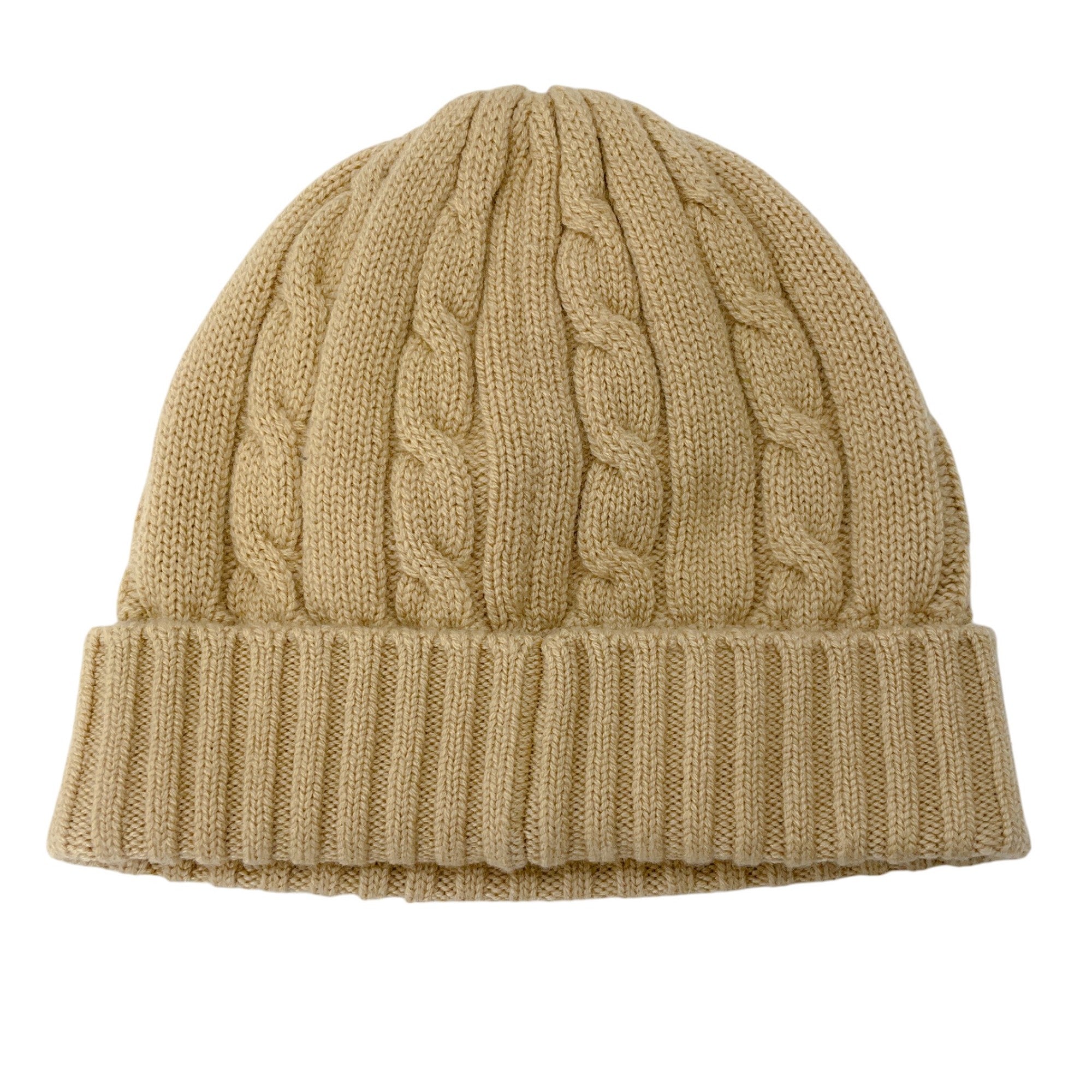 Celine Tan Cable Knit Cashmere Triomphe Beanie Hat