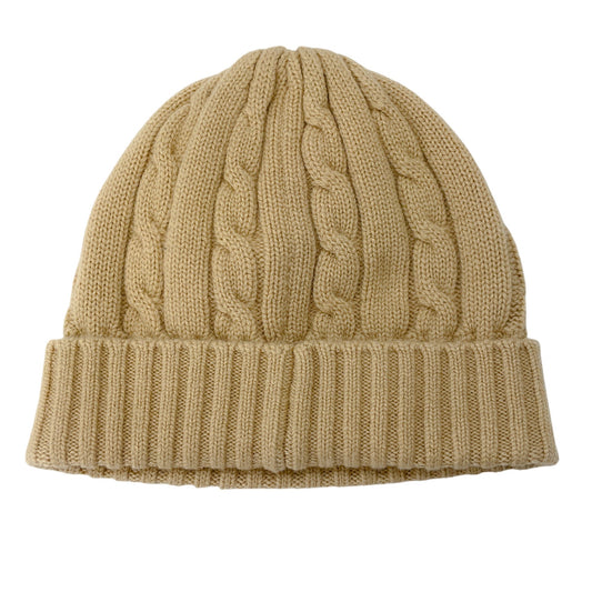 Celine Tan Cable Knit Cashmere Triomphe Beanie Hat