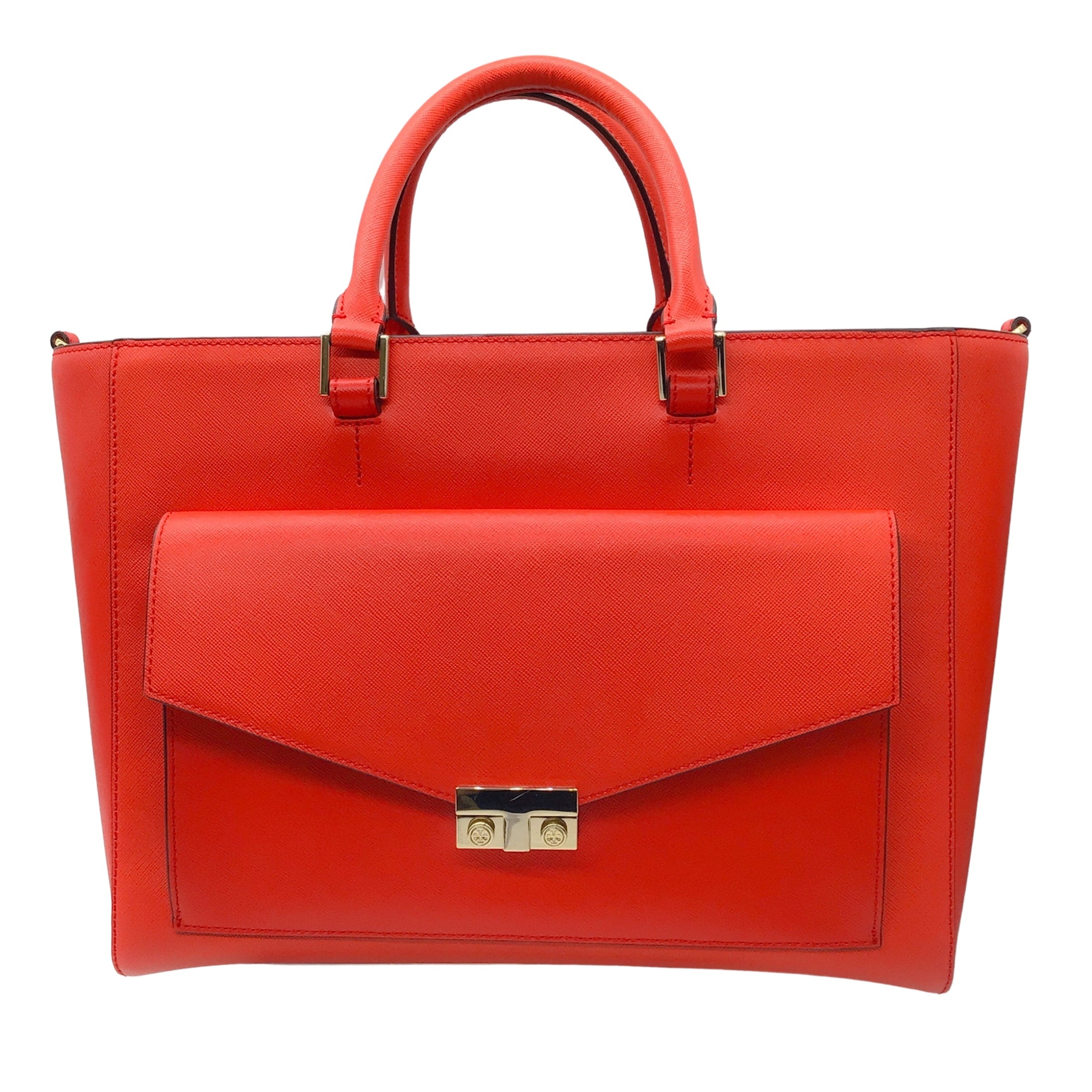 Tory Burch Masaai Red Saffiano Leather T Lock Handbag