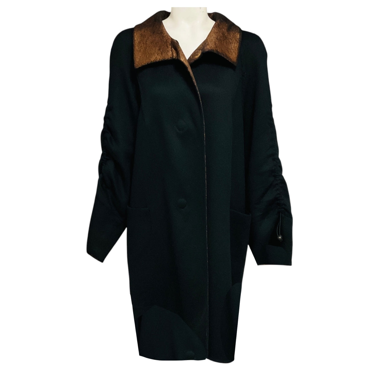Akris Black / Copper Metallic Reversible Wool and Angora Coat