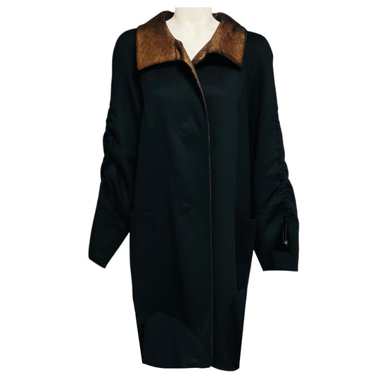 Akris Black / Copper Metallic Reversible Wool and Angora Coat