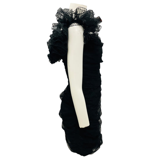 Alexandre Vauthier Black Ruffled Polka Dot Mesh Tulle Mini Cocktail Bustier Dress