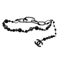 Load image into Gallery viewer, Chanel Gunmetal / Black 2003 Large Bead and CC Logo Pendant Chain Belt
