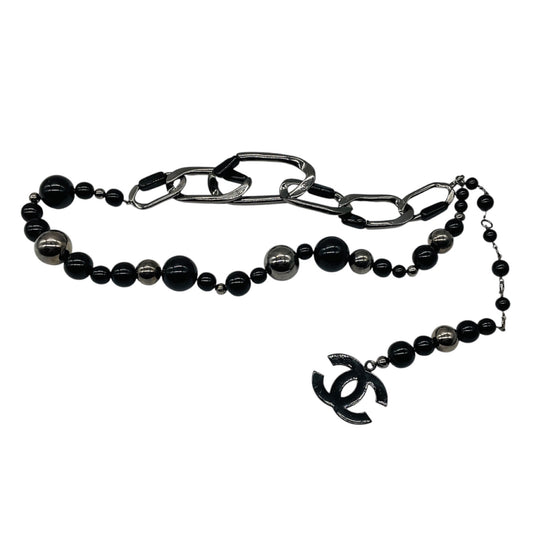 Chanel Gunmetal / Black 2003 Large Bead and CC Logo Pendant Chain Belt