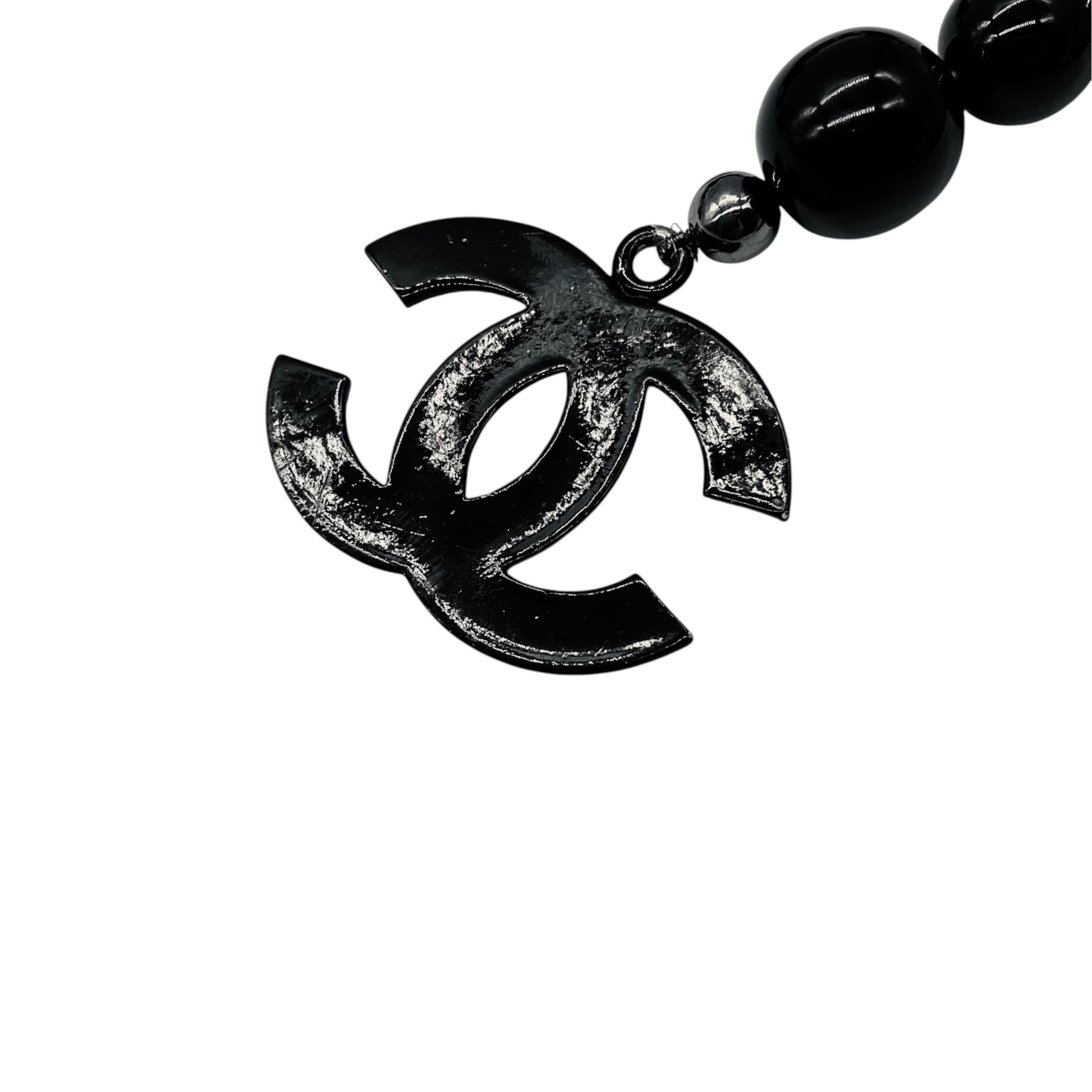 Chanel Gunmetal / Black 2003 Large Bead and CC Logo Pendant Chain Belt