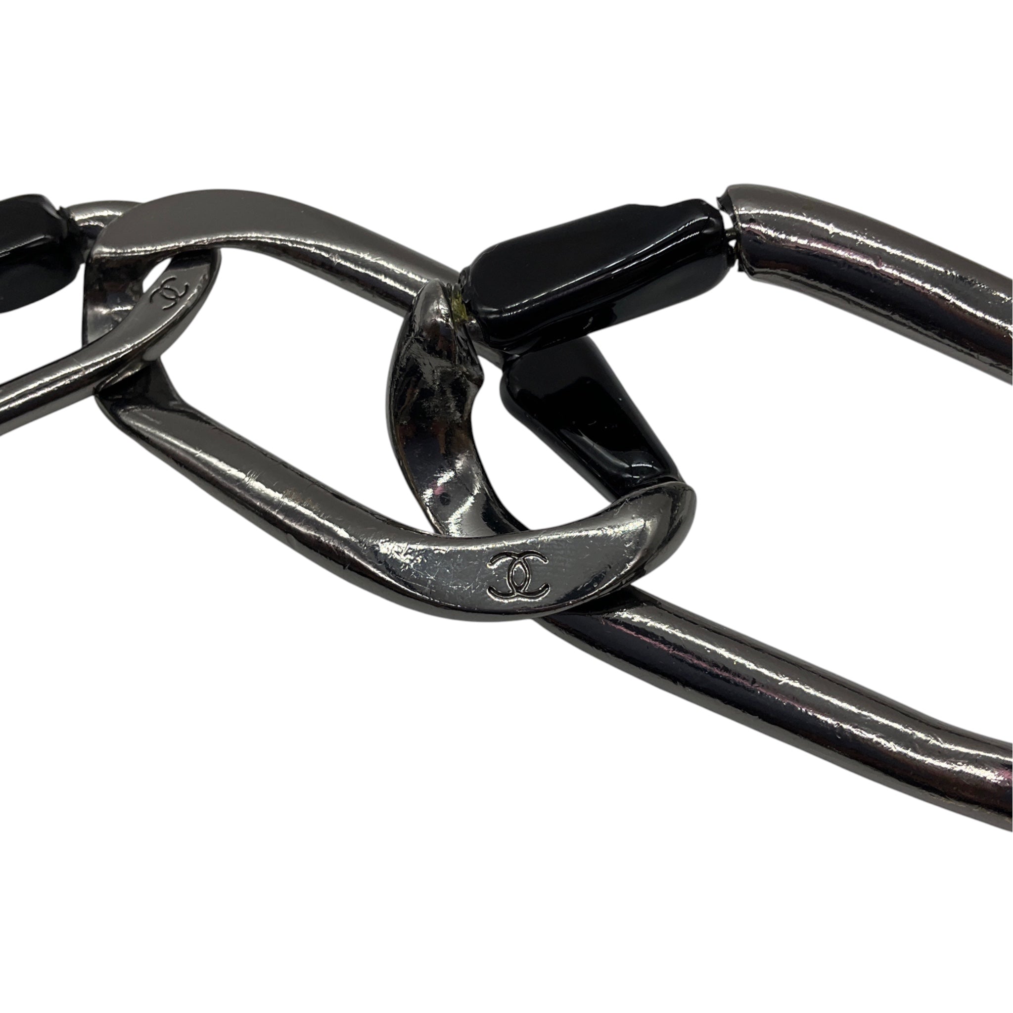 Chanel Gunmetal / Black 2003 Large Bead and CC Logo Pendant Chain Belt