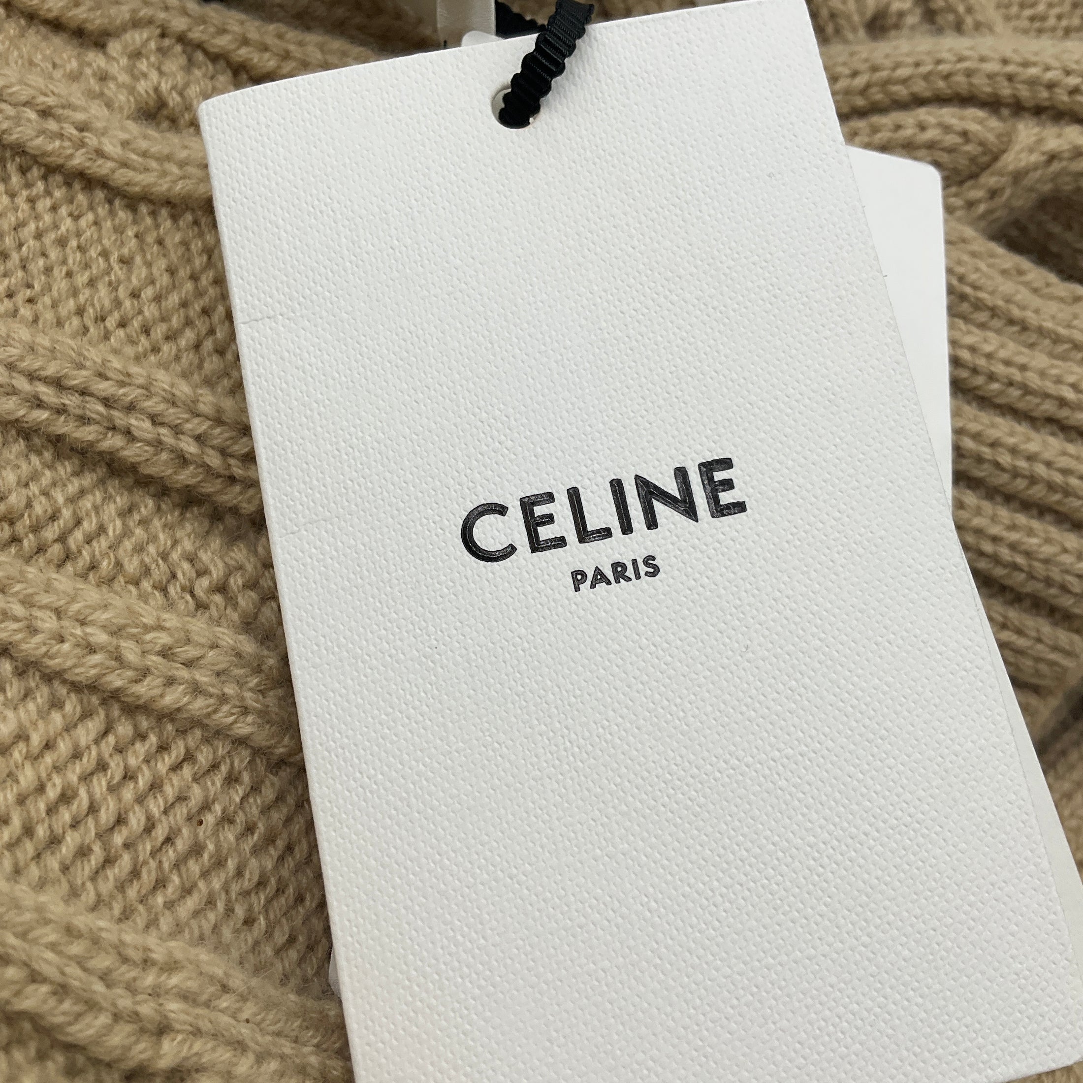 Celine Tan Cable Knit Cashmere Triomphe Scarf