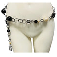 Load image into Gallery viewer, Chanel Gunmetal / Cream / Black 2003 CC Logo Pendant, Imitation Pearl, and Large Bead Ring Chain Belt
