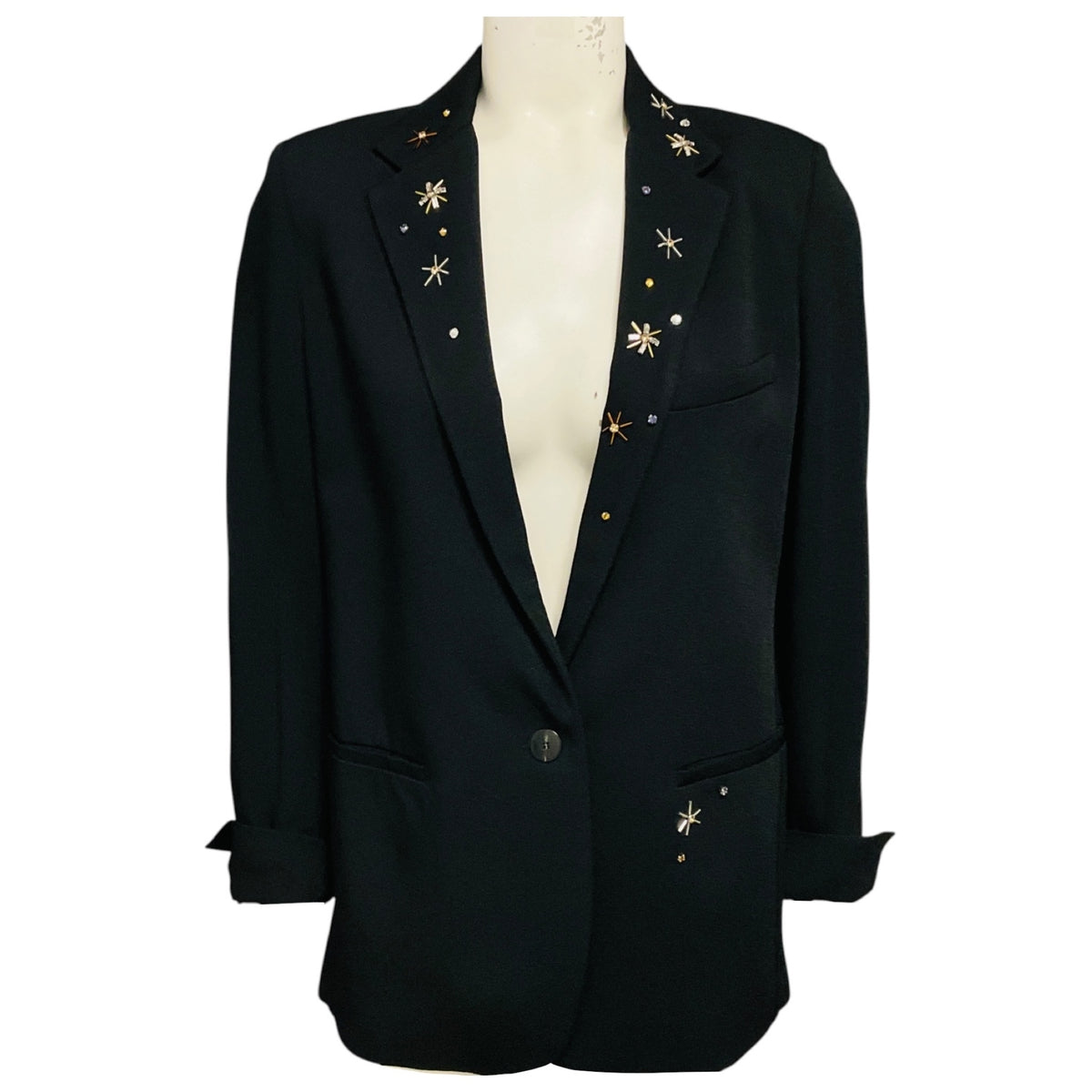 forte_forte Black Crystal Embellished One Button Jacket