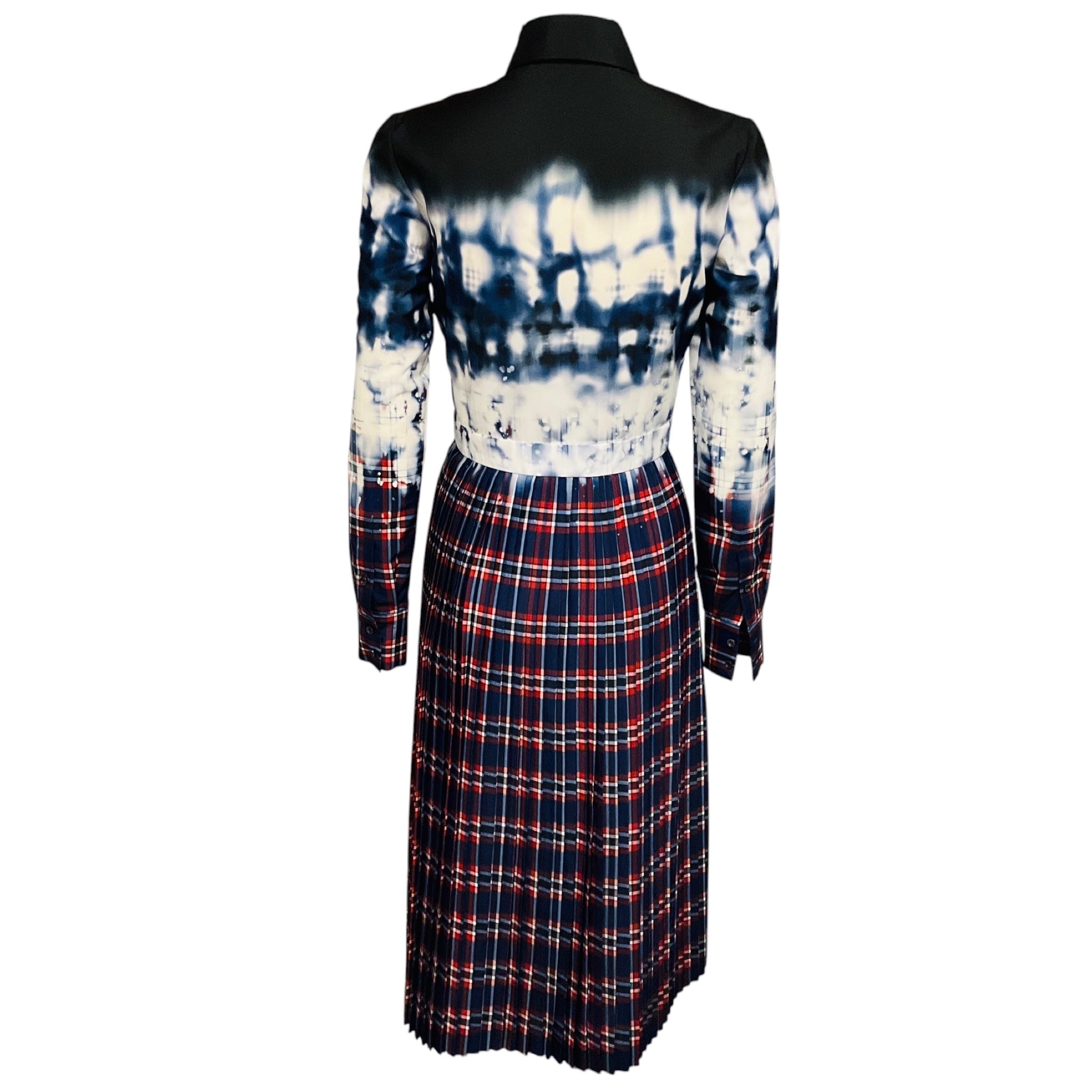 Altuzarra Blue / Black / White / Red Maria Tie Dye Check Print Shirtdress