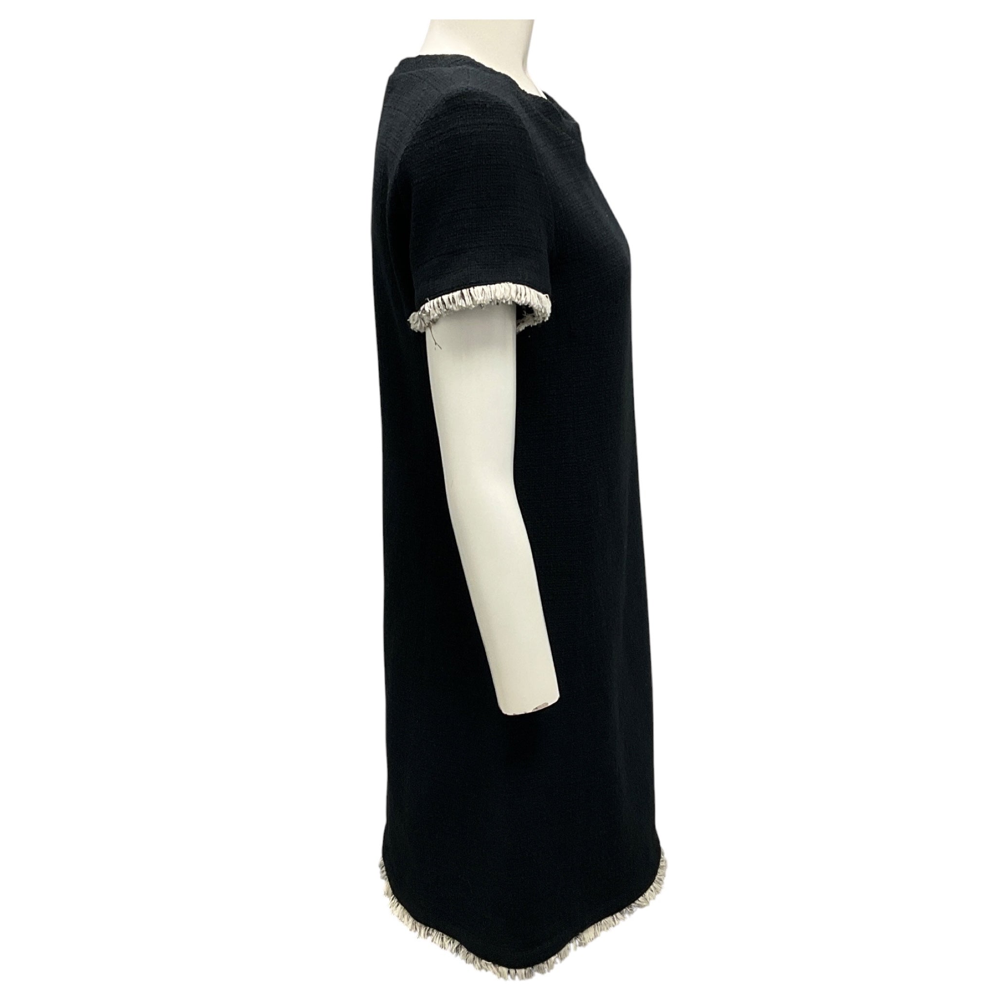 Max Mara Weekend Black / White Fringed Trim Short Sleeved Tweed Dress