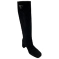 Load image into Gallery viewer, Prada Black / Silver Logo Plaque Heeled Tall Suede Leather Boots
