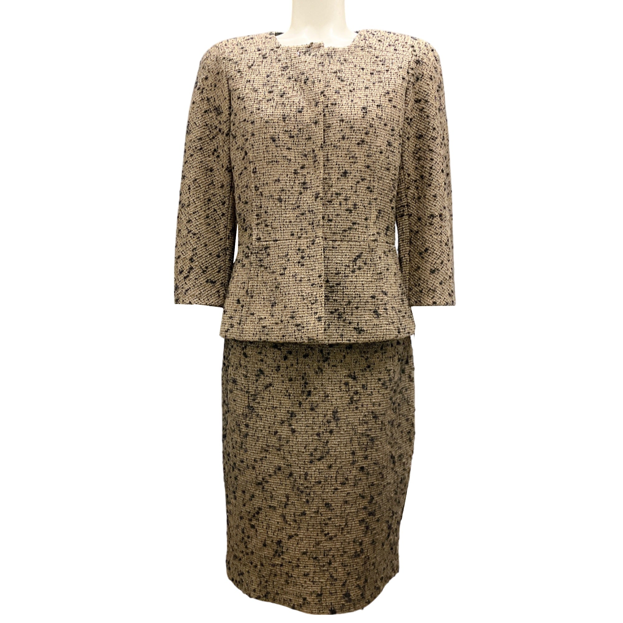 Lida Baday Taupe / Black Wool Tweed Jacket and Skirt Suit Set