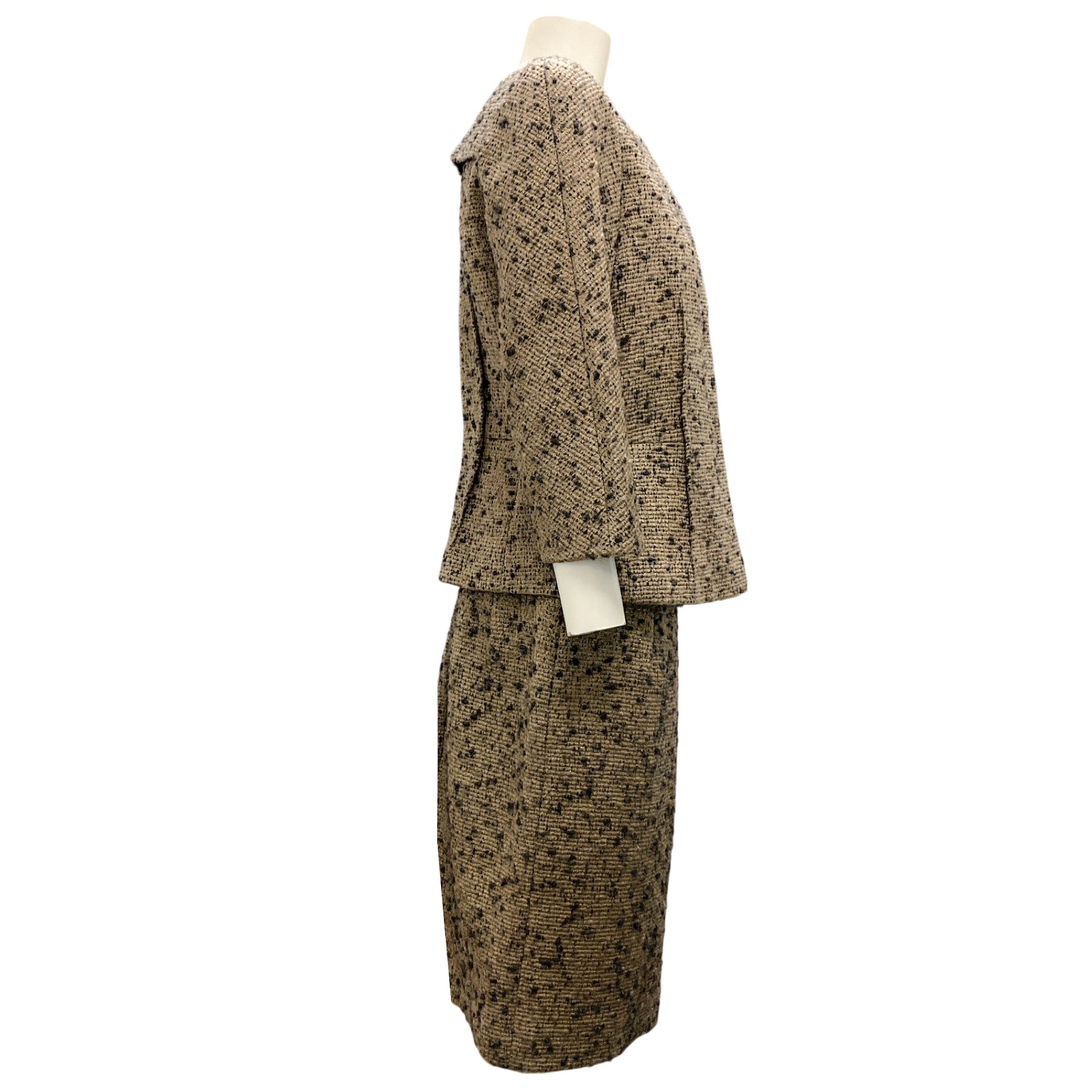 Lida Baday Taupe / Black Wool Tweed Jacket and Skirt Suit Set