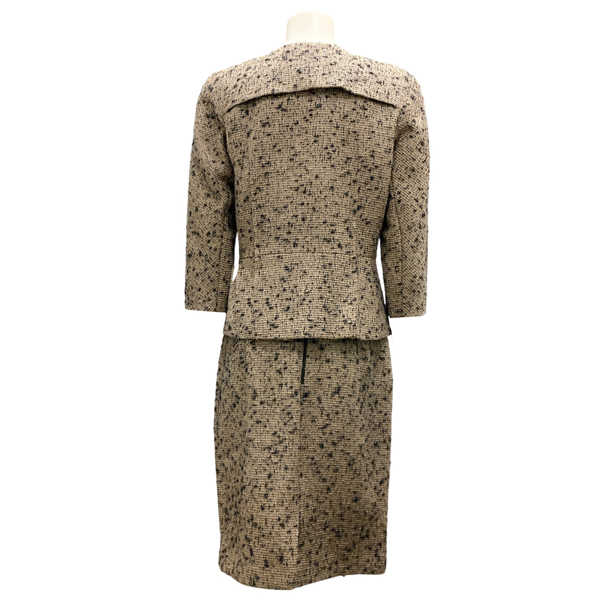 Lida Baday Taupe / Black Wool Tweed Jacket and Skirt Suit Set