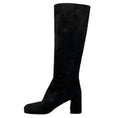 Load image into Gallery viewer, Prada Black / Silver Logo Plaque Heeled Tall Suede Leather Boots
