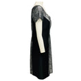 Load image into Gallery viewer, Carolina Herrera Black / Silver Metallic Short Sleeved Silk Jacquard Midi Cocktail Dress

