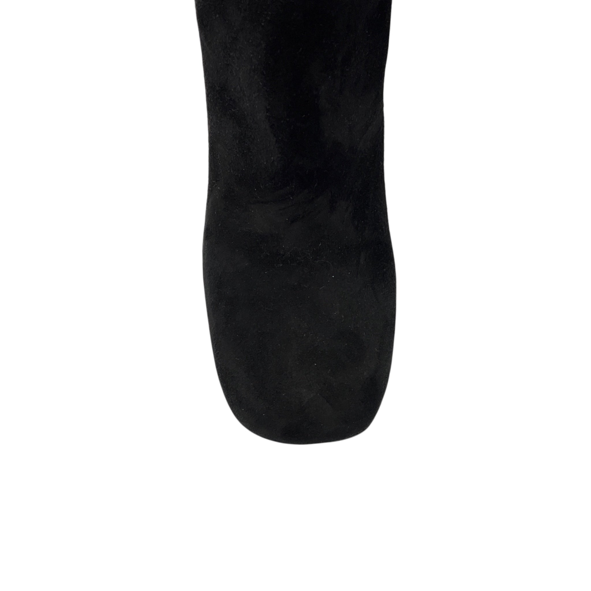 Prada Black / Silver Logo Plaque Heeled Tall Suede Leather Boots
