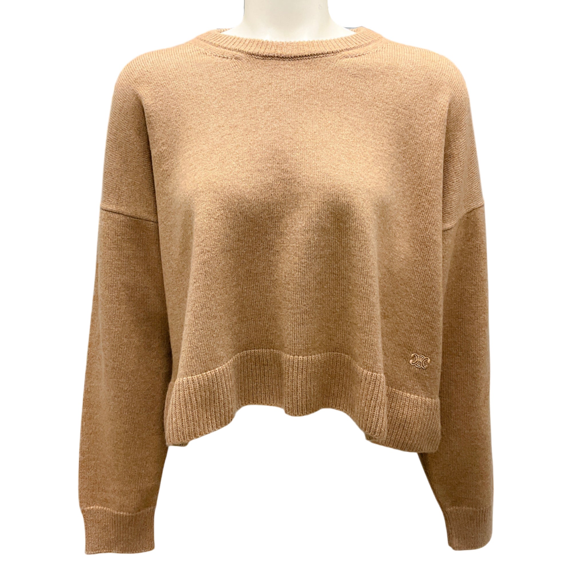 Celine Tan Cashmere Knit Crewneck Triomphe Sweater