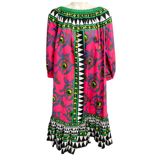 La DoubleJ Pink / Green Multi Cartwheel Fuxia Print Popeline Cotton Short Paloma Dress