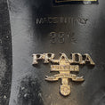 Load image into Gallery viewer, Prada Black / Silver Logo Plaque Heeled Tall Suede Leather Boots
