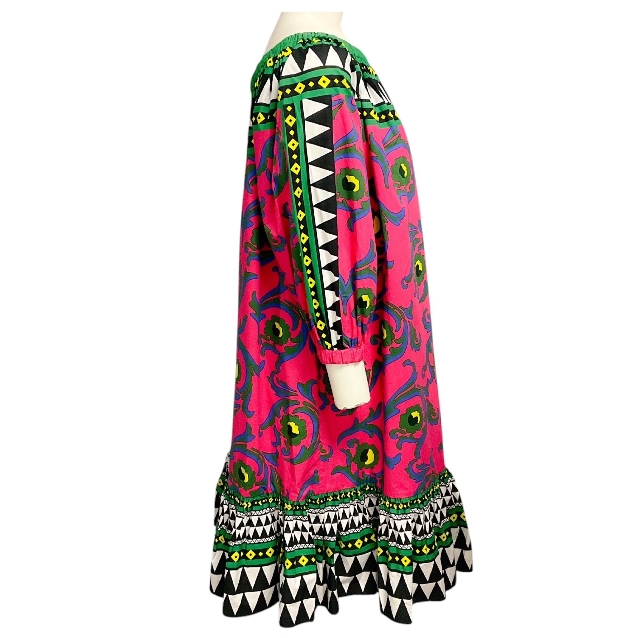 La DoubleJ Pink / Green Multi Cartwheel Fuxia Print Popeline Cotton Short Paloma Dress