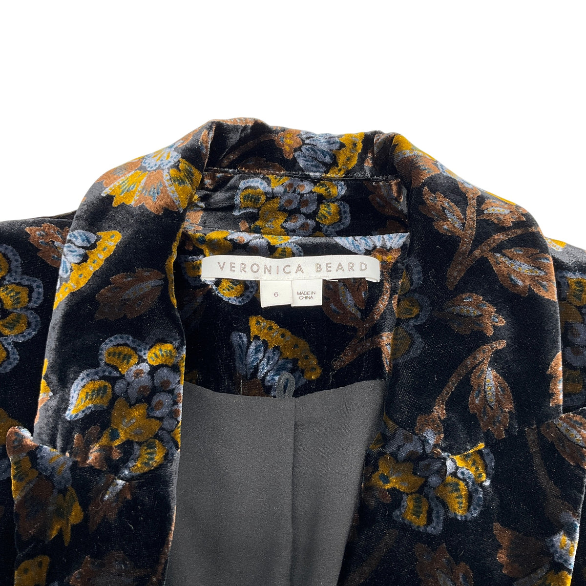 Veronica Beard Black Multi Long & Lean Floral Velvet Dickey Jacket