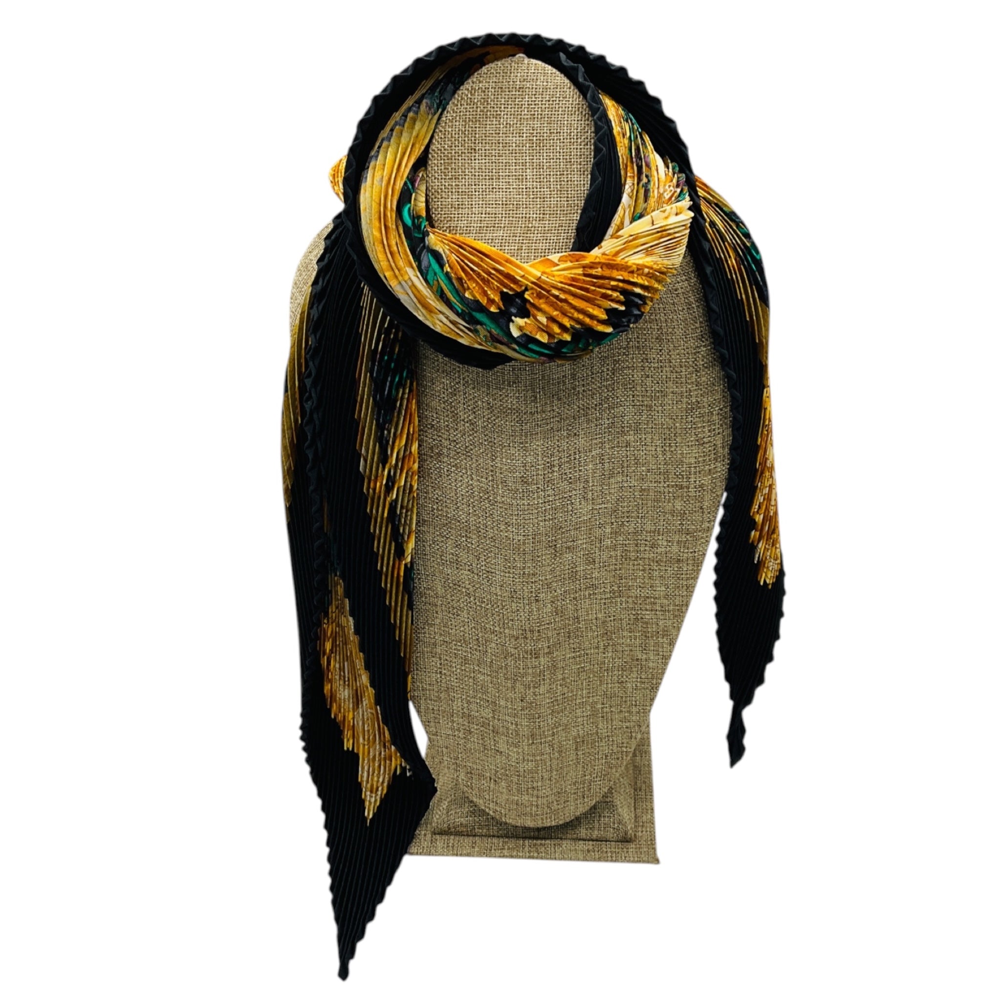 Hermes Black Multi Azulejos Print Plisse Pleated Silk Twill Scarf