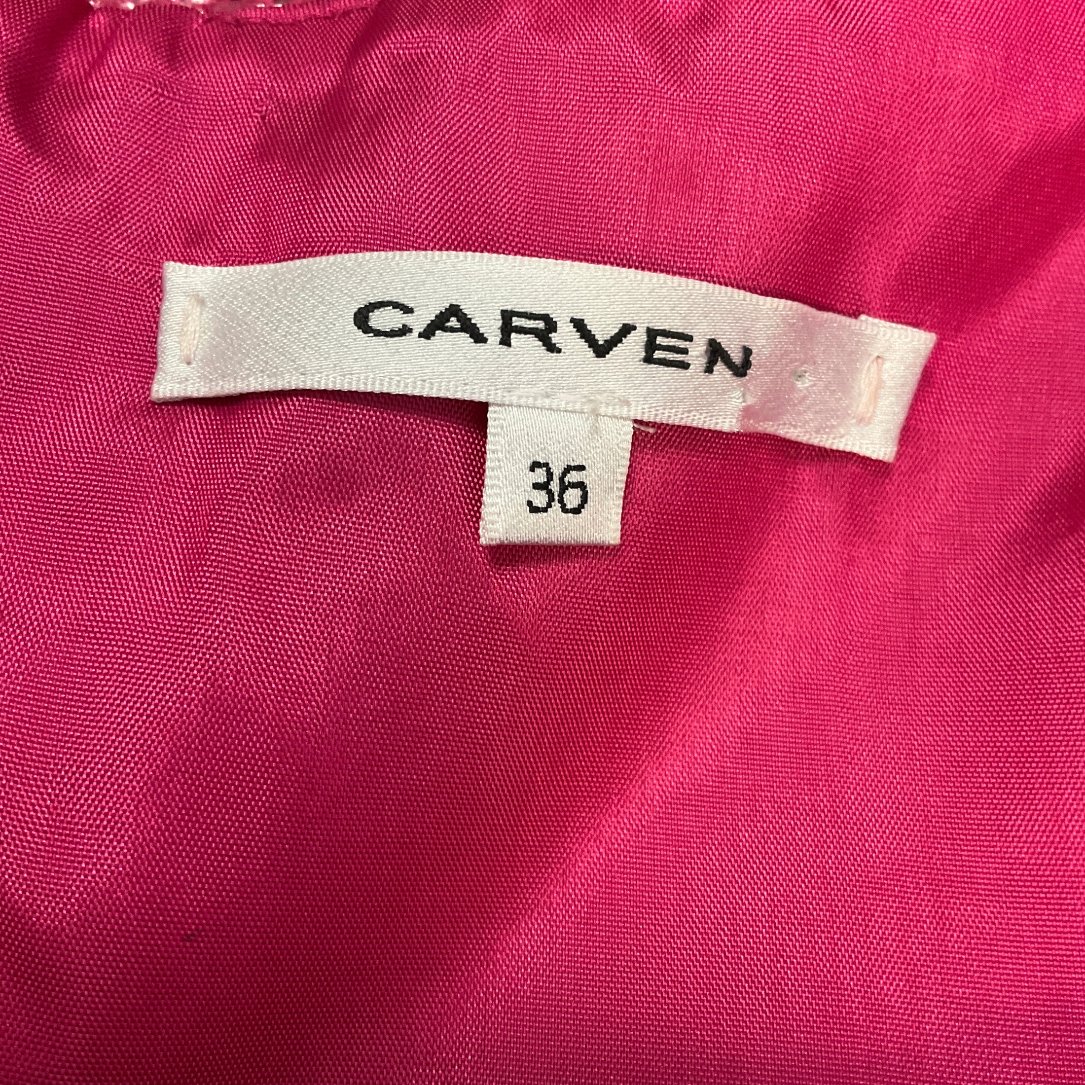 Carven Pink Woven Sleeveless V-Neck Flared Cocktail Dress