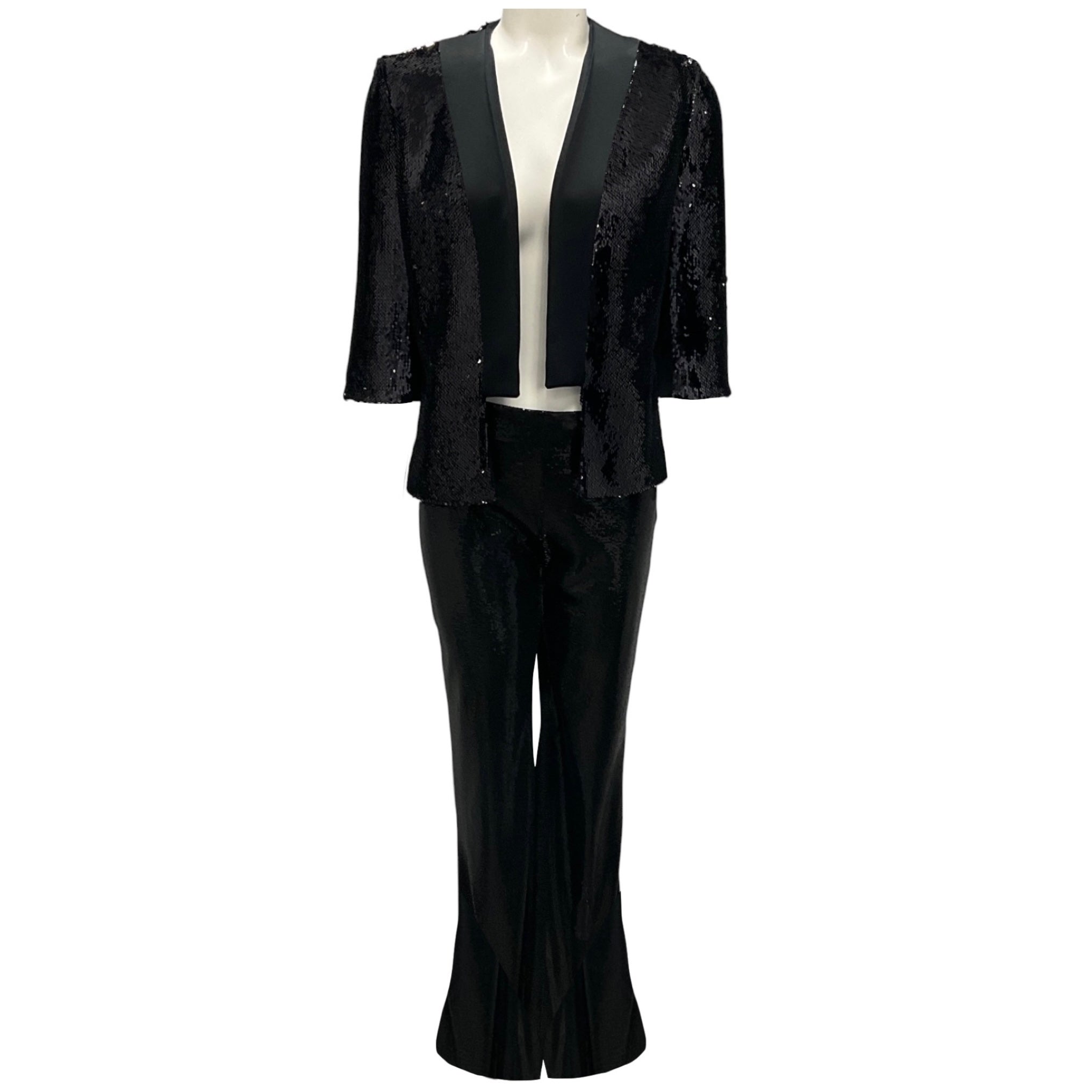 Galvan London Black Sequined Jacket and Pants Suit Set