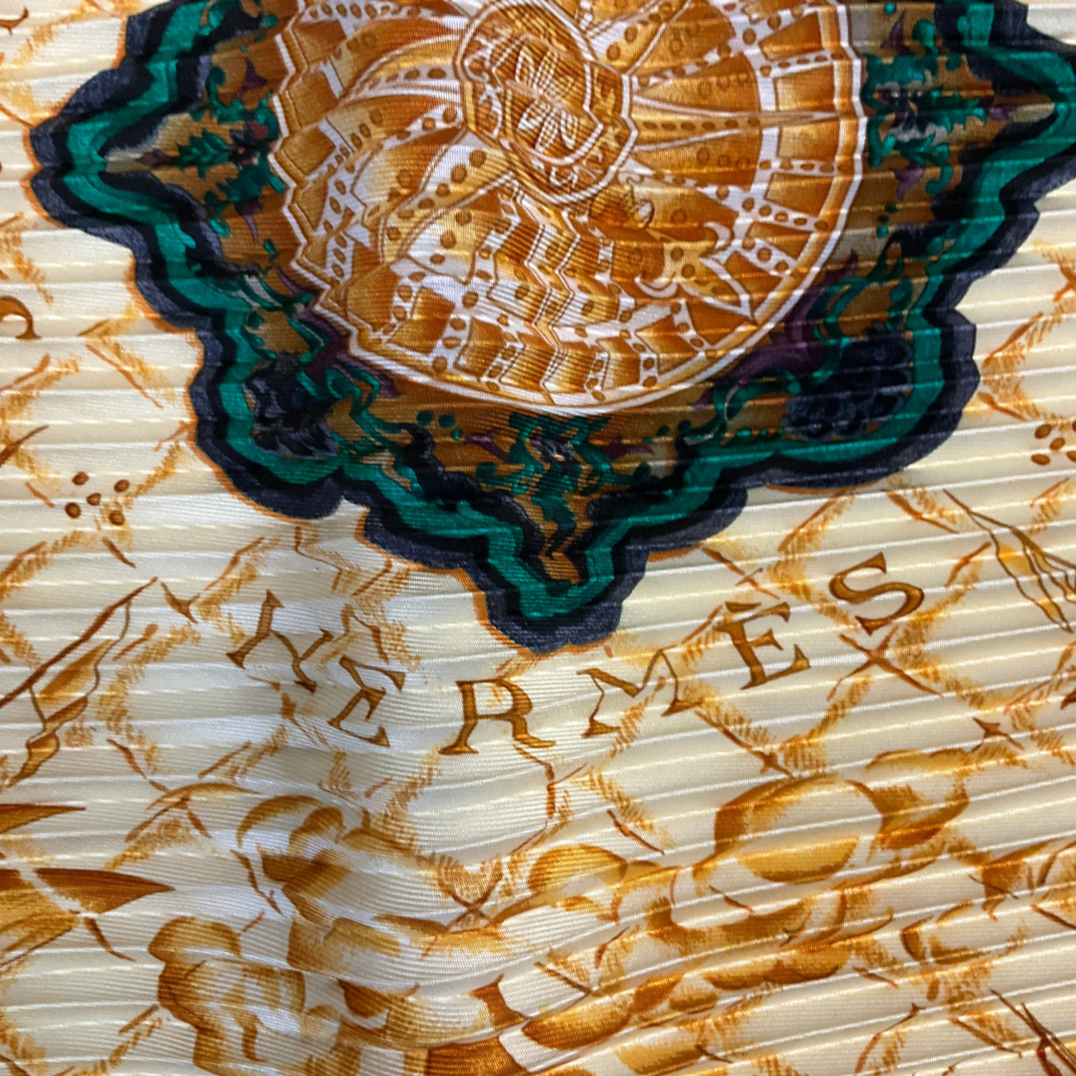 Hermes Black Multi Azulejos Print Plisse Pleated Silk Twill Scarf