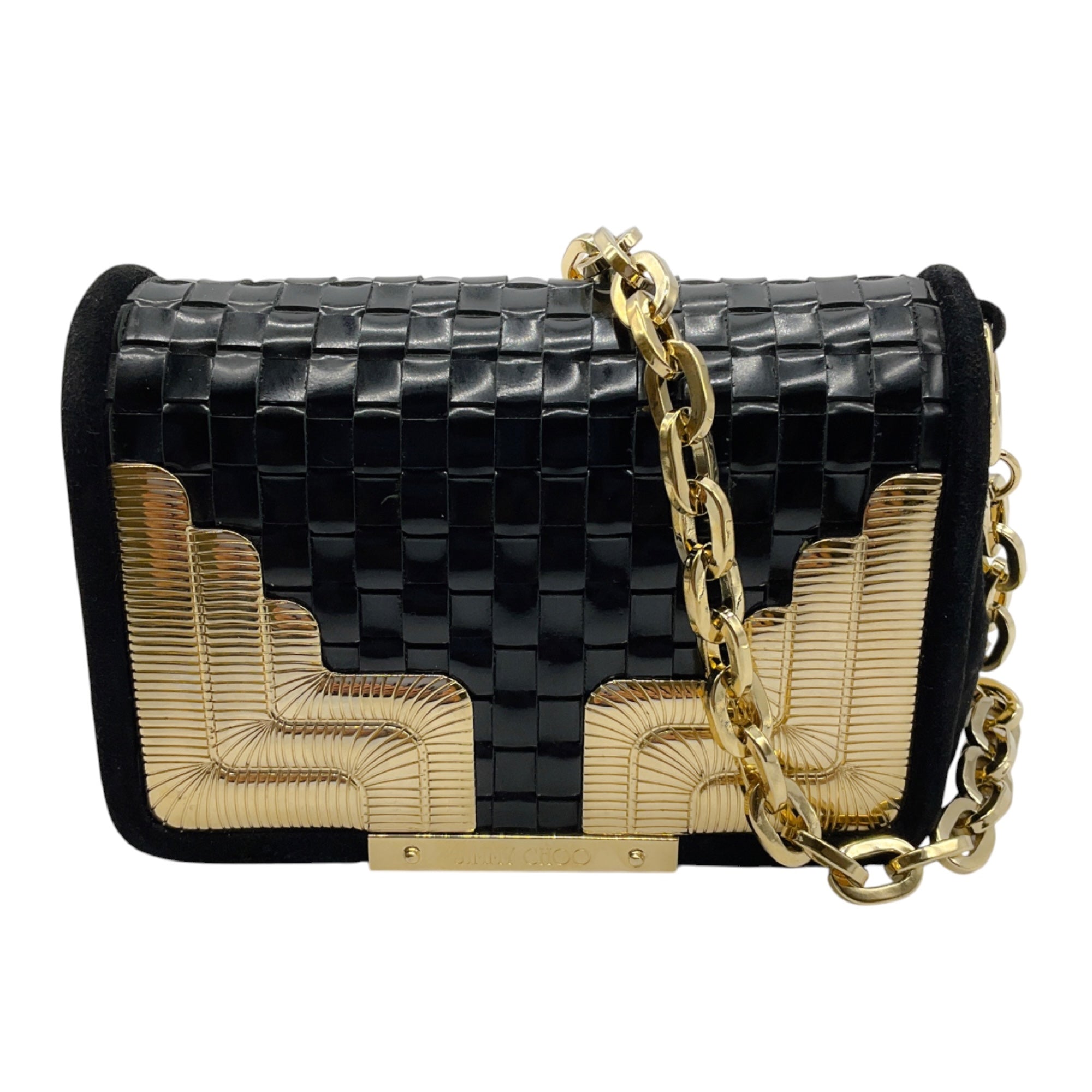 Jimmy Choo Black / Gold Hardware Chain Strap Suede Mini Evening Bag