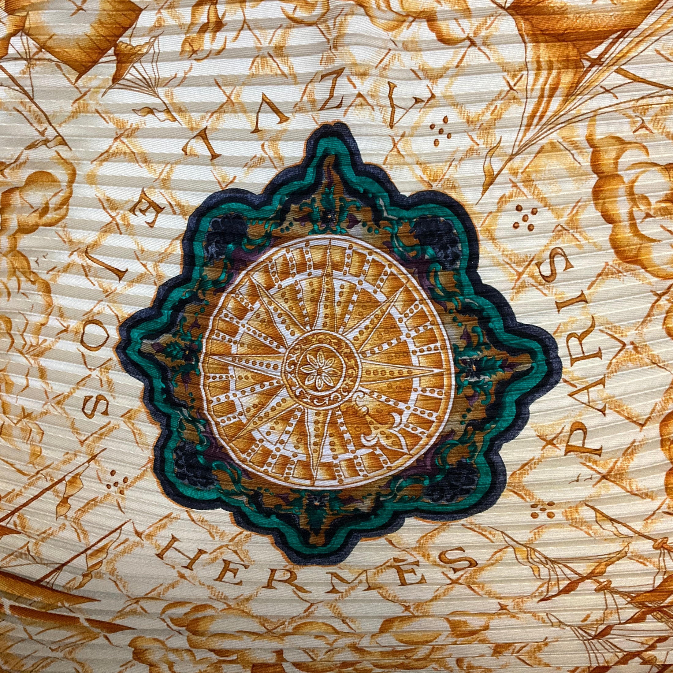 Hermes Black Multi Azulejos Print Plisse Pleated Silk Twill Scarf