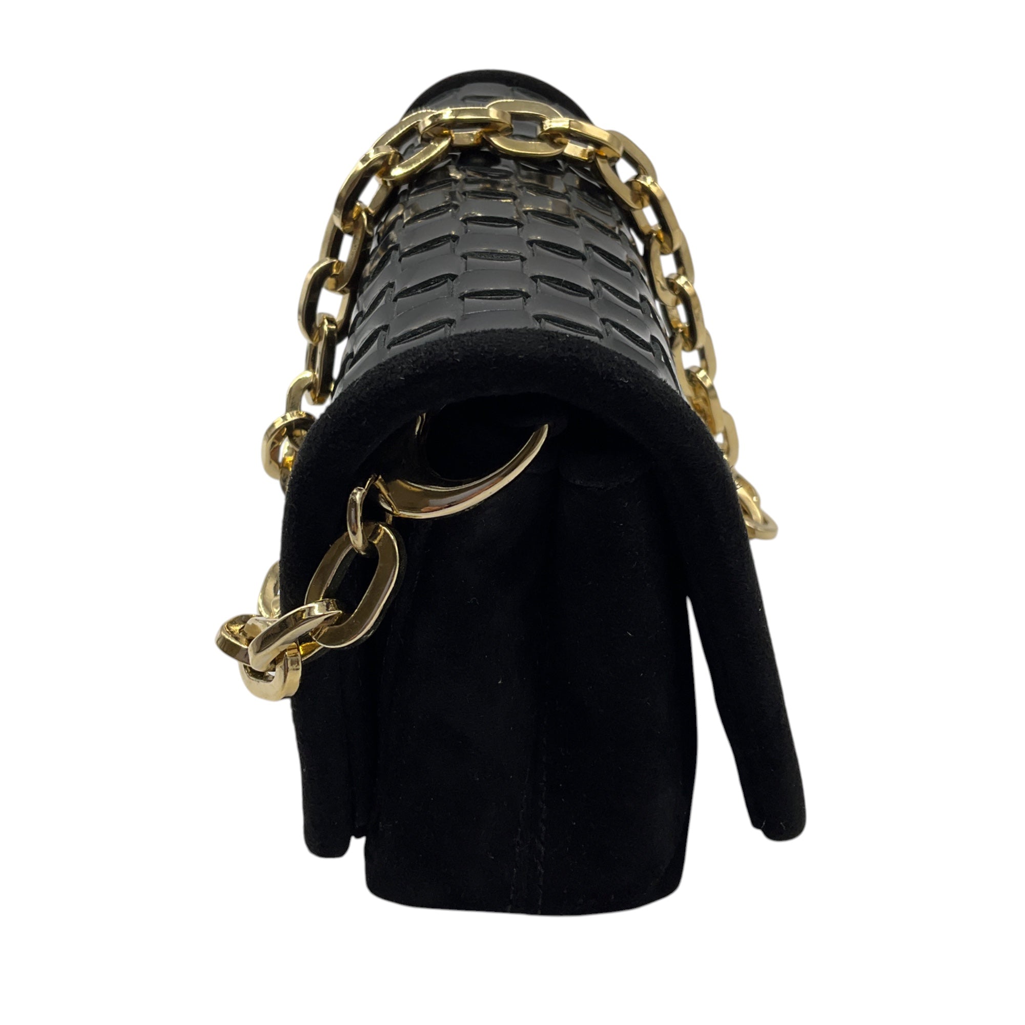 Jimmy Choo Black / Gold Hardware Chain Strap Suede Mini Evening Bag