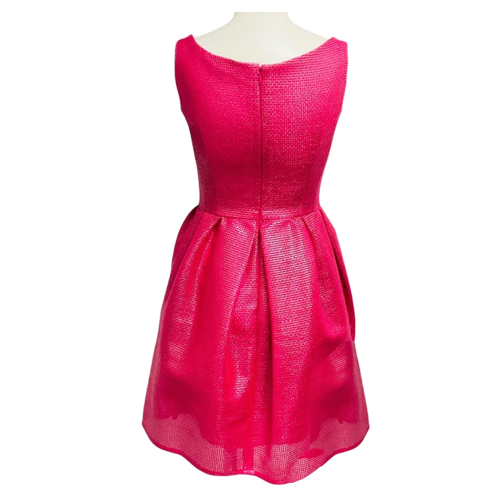Carven Pink Woven Sleeveless V-Neck Flared Cocktail Dress
