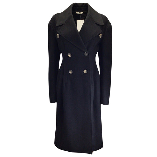 Celine Black Double Breasted Mid-Length Wool Trench Coat