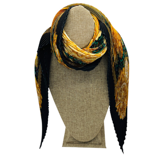 Hermes Black Multi Azulejos Print Plisse Pleated Silk Twill Scarf