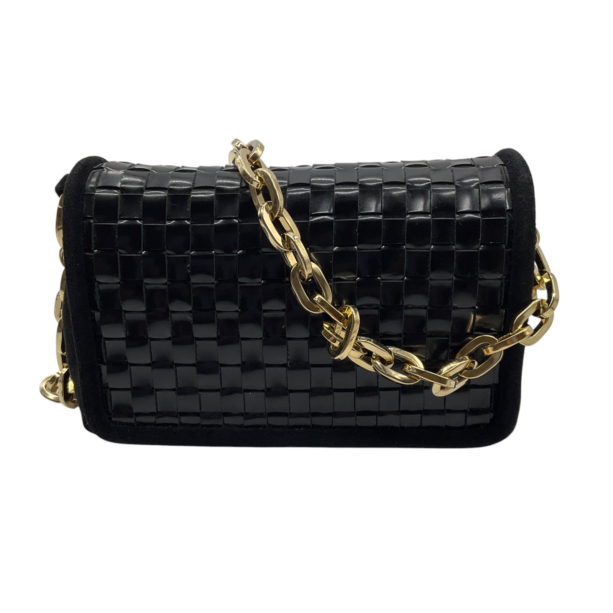 Jimmy Choo Black / Gold Hardware Chain Strap Suede Mini Evening Bag