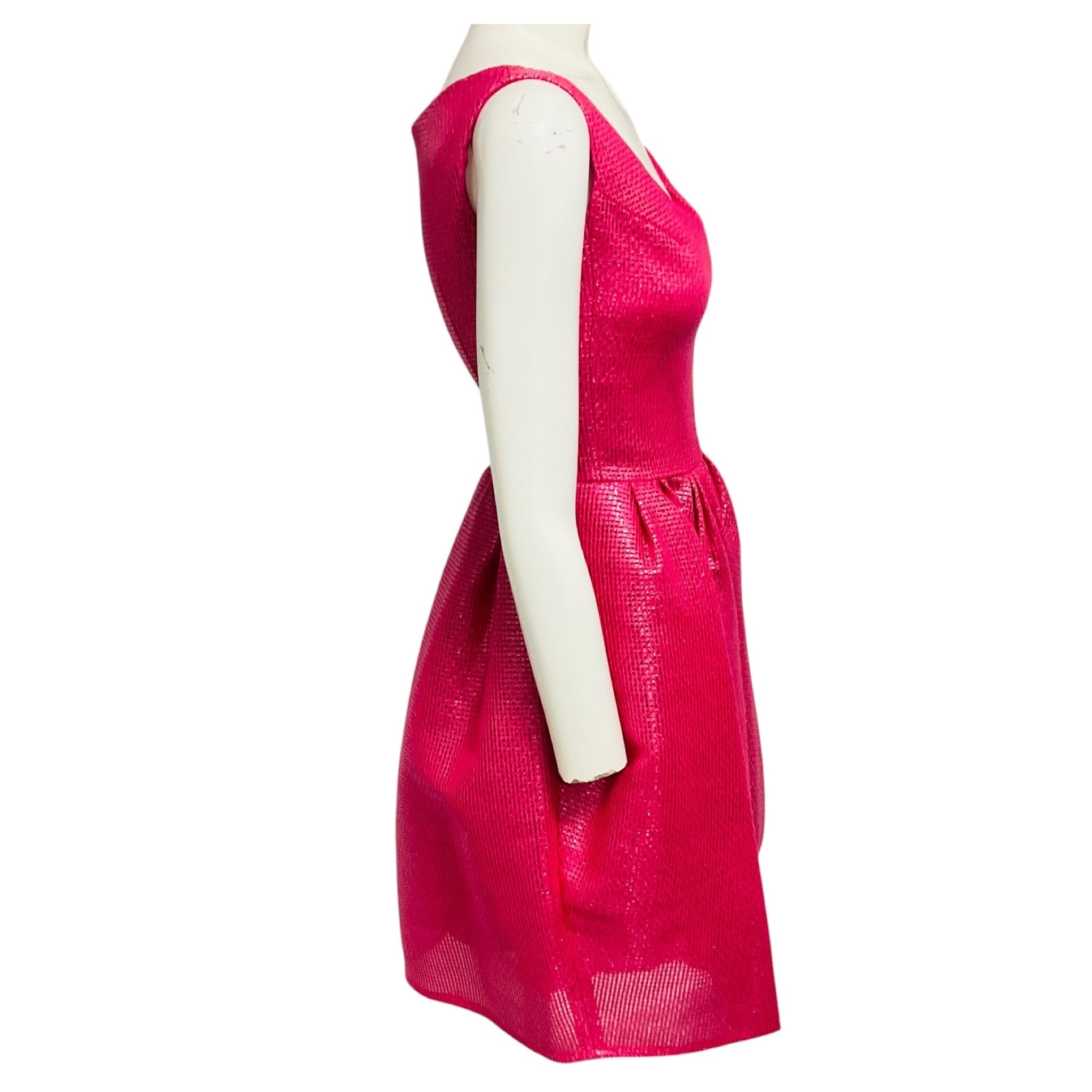 Carven Pink Woven Sleeveless V-Neck Flared Cocktail Dress