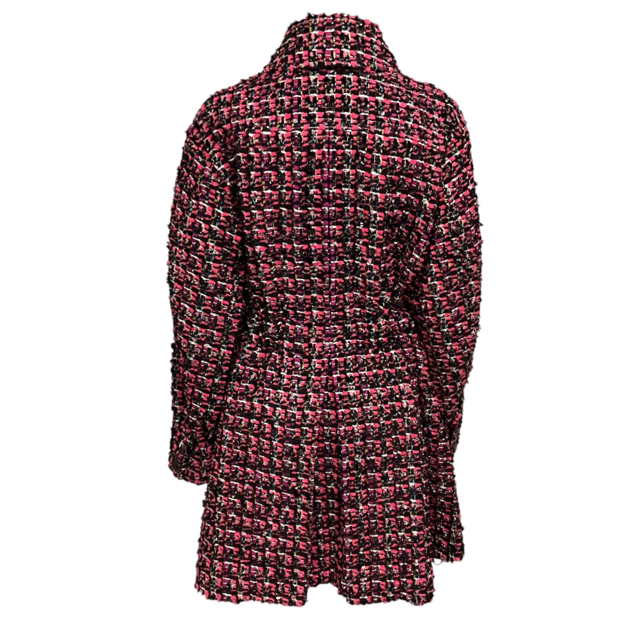 Chanel Pink / Black Multi Silk Lined Wool Tweed Coat with CC Logo Globe Buttons