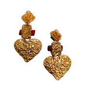 Christian Lacroix Gold and Red Oversized Heart Clip On Earrings
