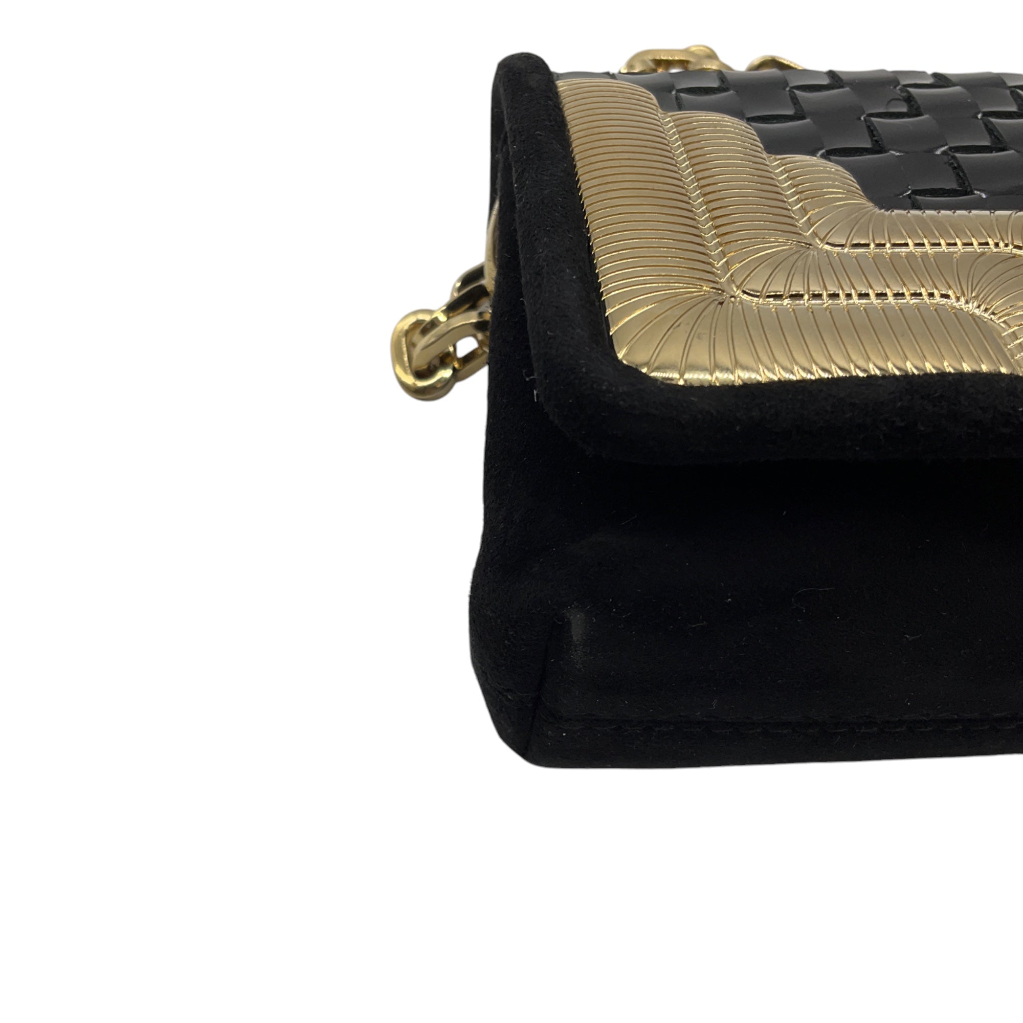 Jimmy Choo Black / Gold Hardware Chain Strap Suede Mini Evening Bag