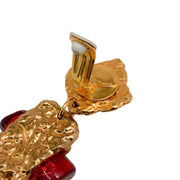 Christian Lacroix Gold and Red Oversized Heart Clip On Earrings
