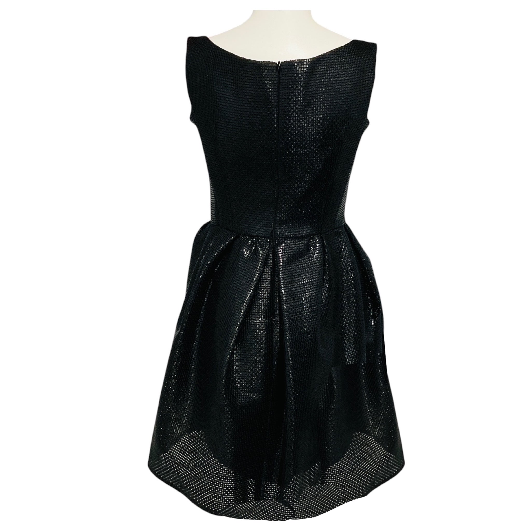 Carven Black Woven Sleeveless V-Neck Flared Cocktail Dress